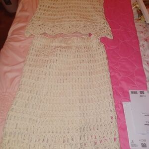 Advia Cream Crochet Skirt and Top Set